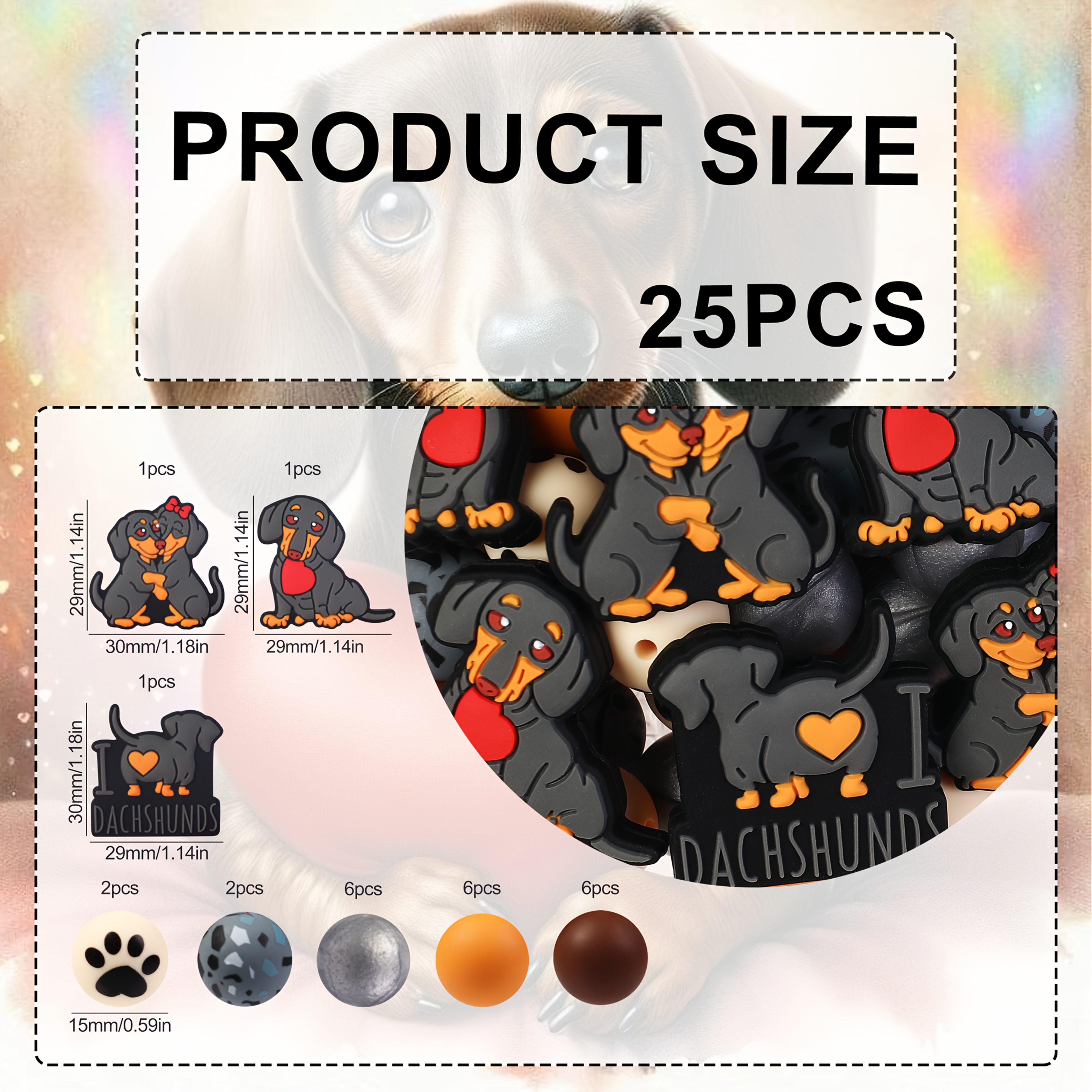 TEMU 25pcs Cute Dachshund Silicone Beads, , Beads For Jewelry Making, Perfect For Diy Bracelets, Beads Pen Accessories, Holiday Decorations And Other