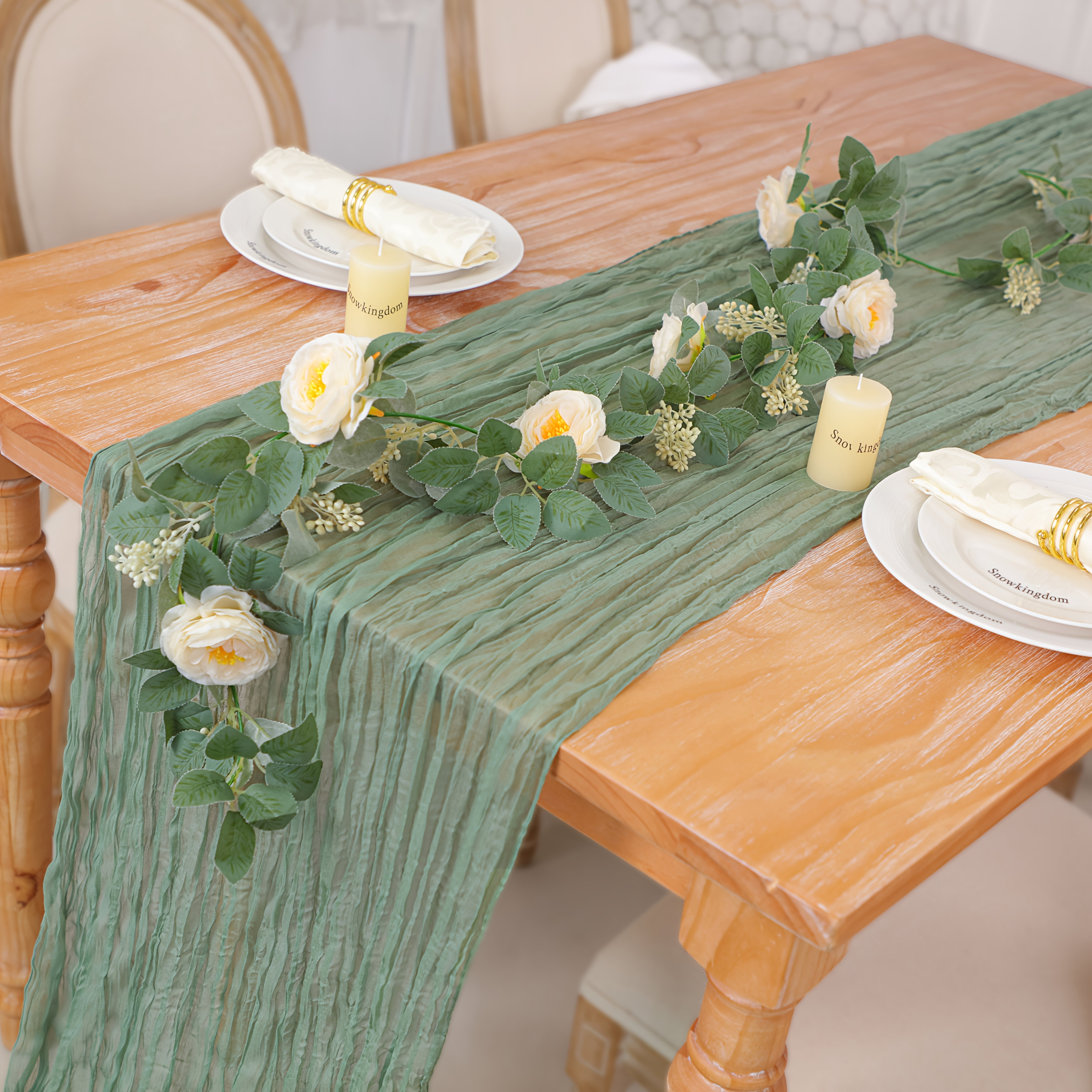 12 Pack Sage Green Cheesecloth Table Runners - 20x120 Inch Boho Gauze Fabric For Weddings & Parties
