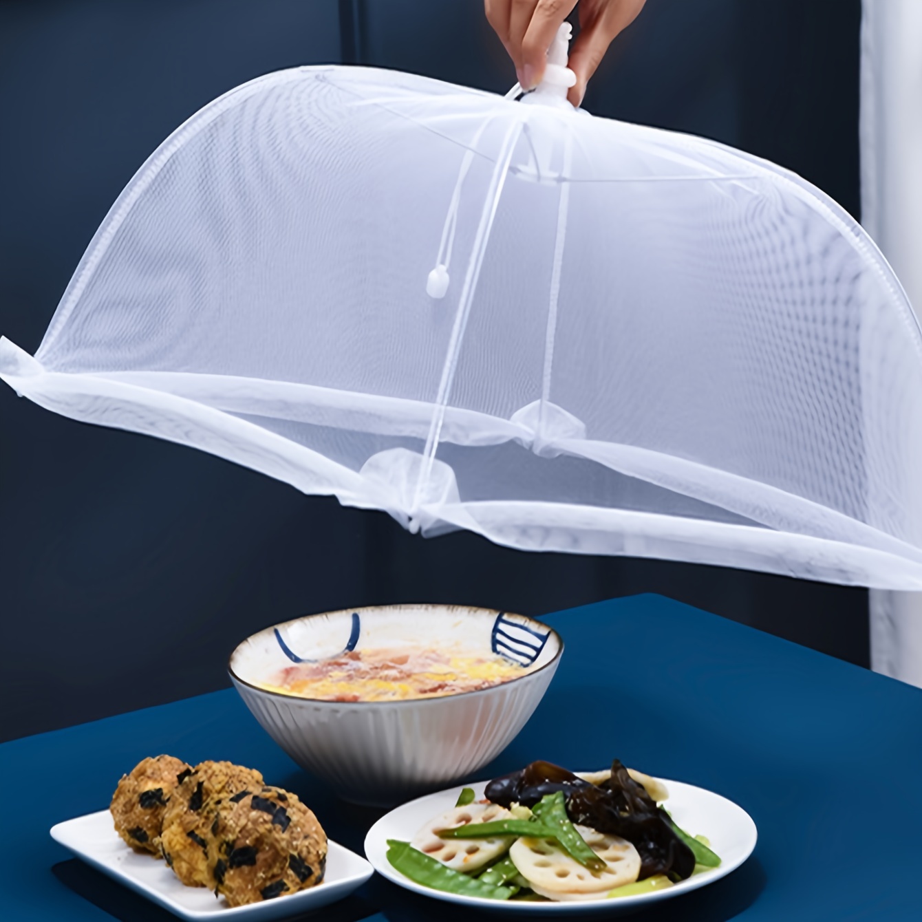 2 PCS Foldable Dish Cover Anti-Fly Cover Dust Cover For Dining Table  Leftovers(White )