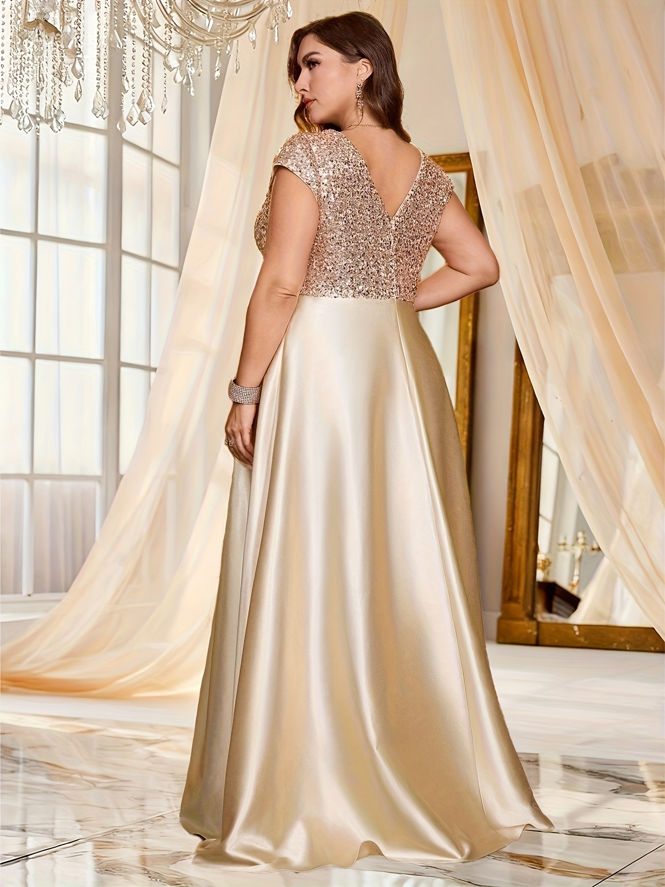 women's plus size gold dress plus size womens plus size sequined lace Black Multi