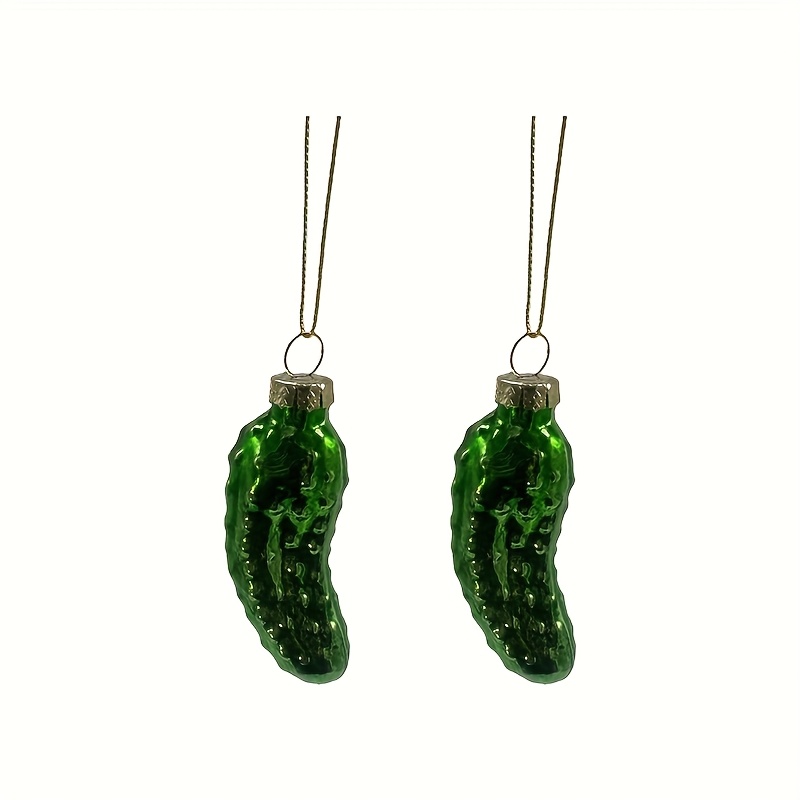 Image of 2pcs Hand-blown Glass Christmas Kimchi Ornaments, Handcrafted Cucumber-shaped Hanging Decorations, Suitable For Christmas Tree, Fun Holiday Gifts For (no Power Required), Creative Christmas Goodies
