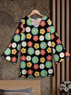 floral print v neck blouse vintage long sleeve blouse for spring fall womens clothing