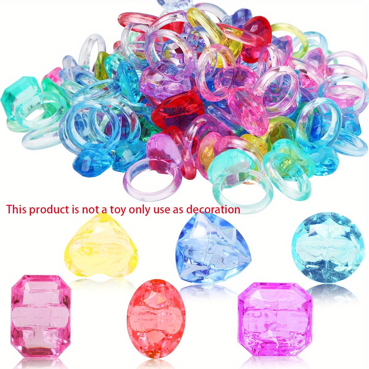 

50pcs Acrylic Gem Rings Set - Decorative Diamond Ring Party Favors, Assorted Color Dress-up Accessories For Carnival Prizes, Gift Bag Fillers, Piñata Decorations, Suitable For 14+