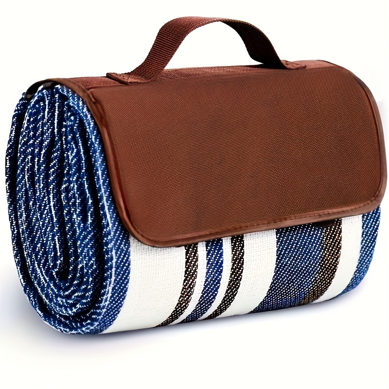 TEMU 1pc Oversized Picnic Blanket, Double Layer, Outdoor Beach Blanket, Handbag Beach Mat, , Stripes, The Beach