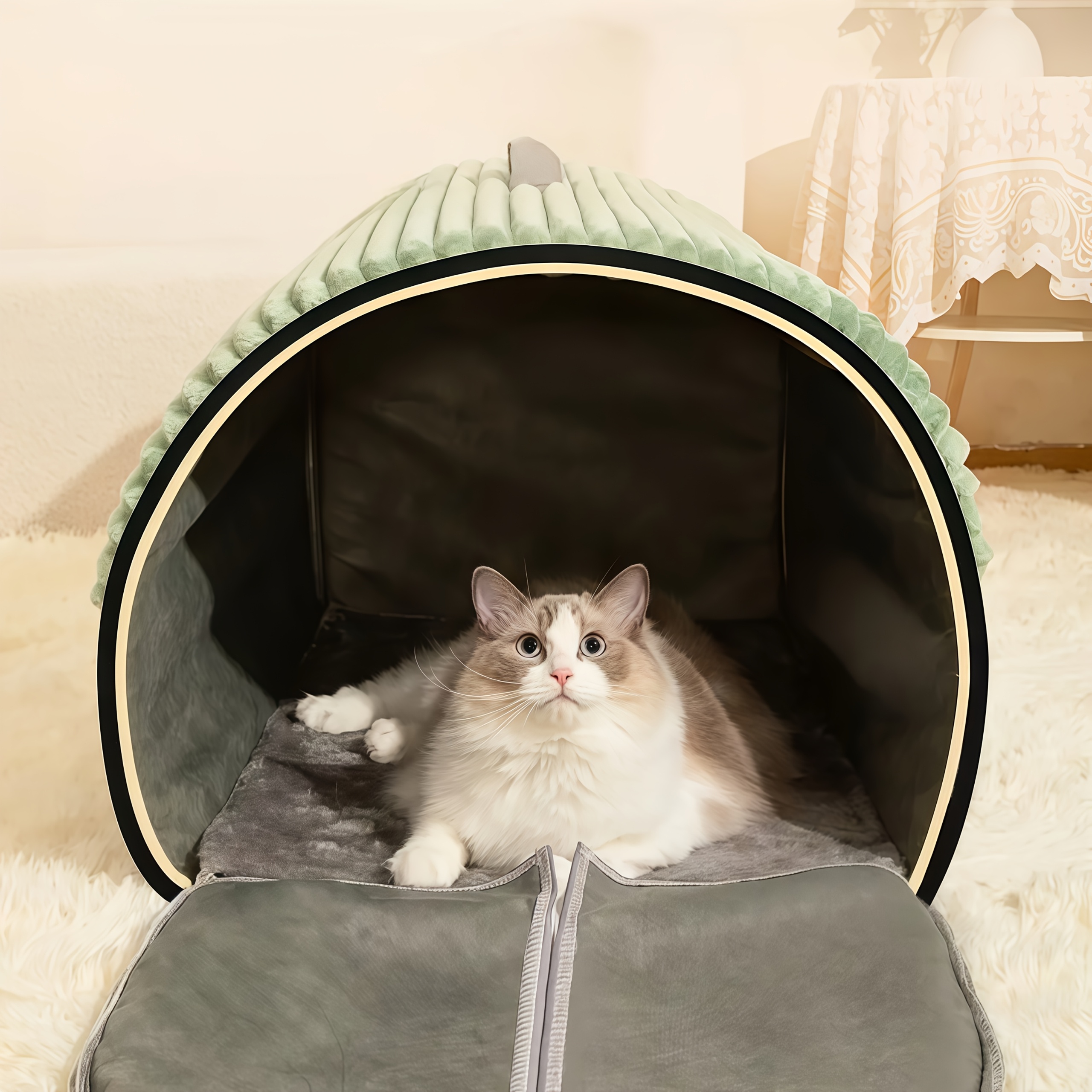 designer plush cat bed with a starry inner lining comfortable and warm Product details 7