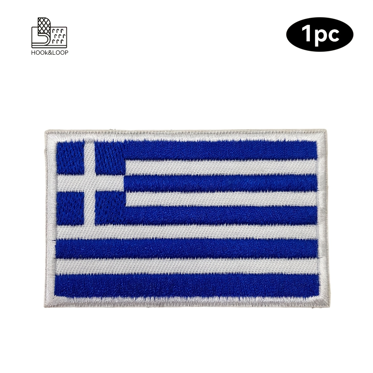 1pc Greek Flag Patch With Embroidery - A Badge Featuring A Fastener Suitable For Hats, Apparel, And Backpacks