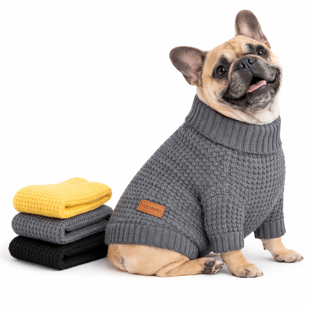 TEMU Soft Knit Turtleneck Dog Sweater For French Bulldog, Dachshund, Chihuahua, Beagle, Foldable High Neck Pet Pullover For Small Dogs