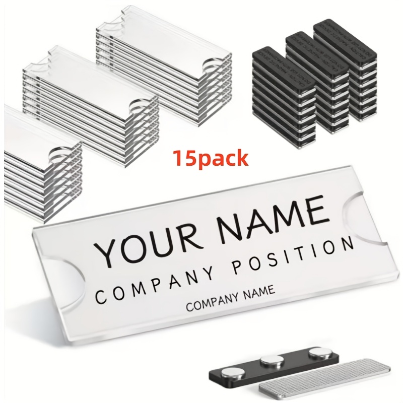 E-shop 2D 10/15 Sets magnetische Namensschilder, 1,2-Zoll x 3-Zoll magnetische Badge-Clips, transparente Acryl Mini Logo Display Clips, geeignet für