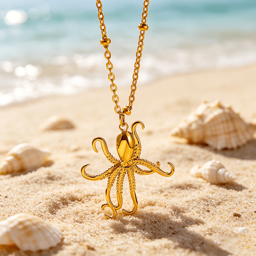 TEMU 1pc 304 304 304 304 Stainless Steel Octopus Marine Animal Pendant Necklace, Unisex Clavicle Necklace Nameplate Jewelry Gift For Who Like Ocean