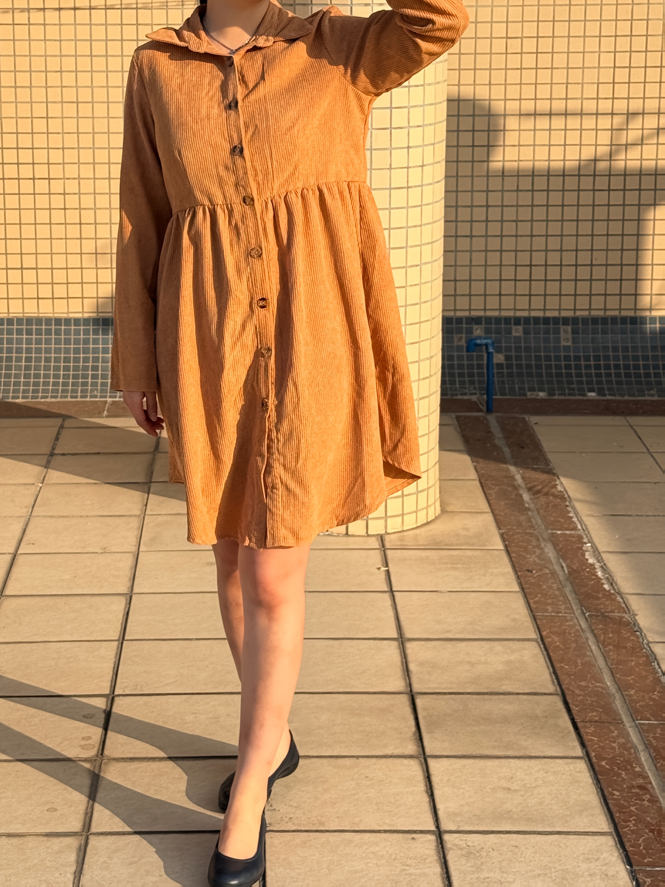 slim fit dress slacks Calla Lily Mustard Mid-Length Dress main image 1