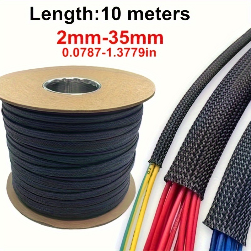10 Meters Length Black Insulated Braid Sleeving 2/4/6/8/10/12/16/20/25/30/35mm Tight PET Wire Cable Protection Expandable Cable Sleeve Wire Gland