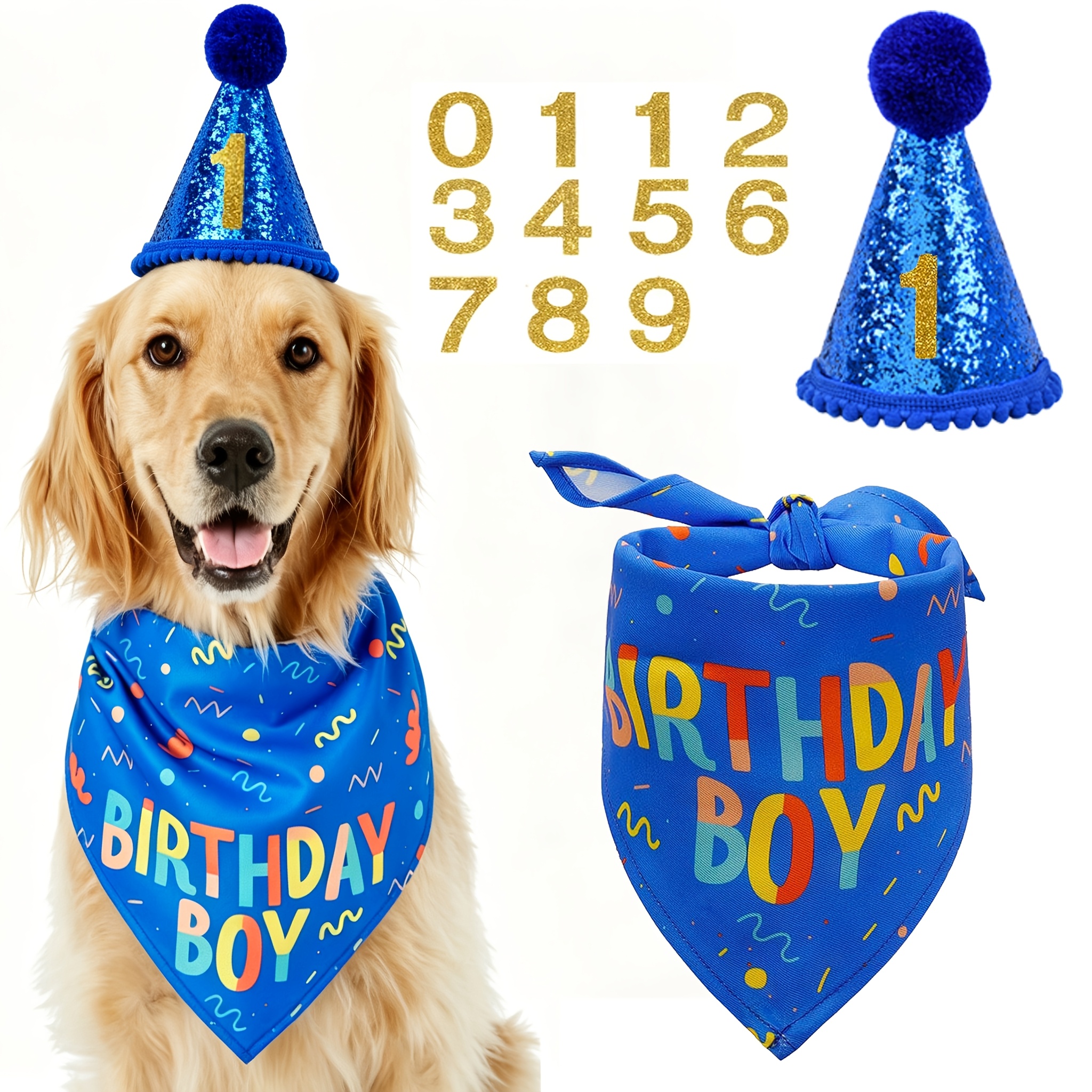 TEMU 3pcs Pet Dog Birthday Hats, Dog Birthday Decorations, Dog Birthday Headbands, Dog Birthday Party Supplies, Birthday Dog Clothing Suitable For
