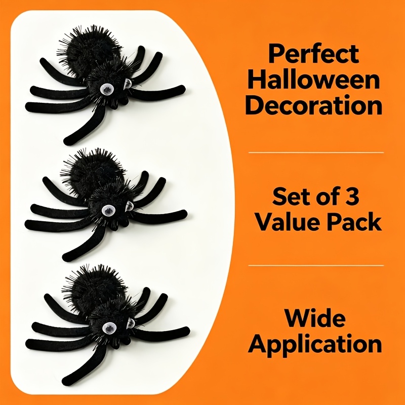 Image of 3pcs Cute Halloween Decorations, Mini Plush Ornaments For Table Desk Party For Home Decor, Black Fluffy Tabletop Decoration For Home Party Festival