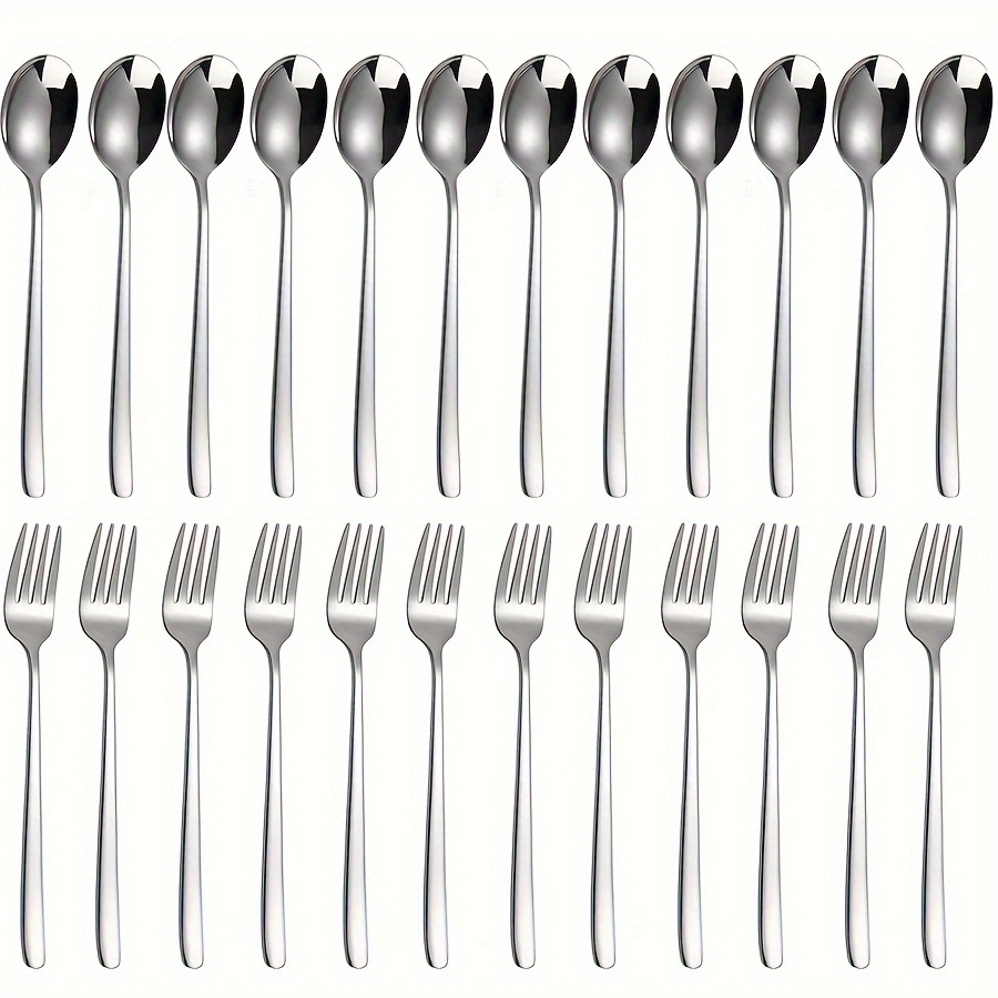 

12/24 Piece Stainless Steel Fork & Spoon Set, Contains 12 Pieces Fork & 12 Spoon, Cutlery Set, Suitable For Family Gatherings, Restaurants