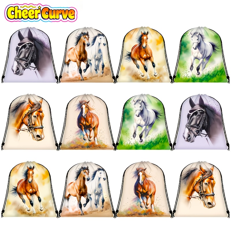 Image of Gift For Her/him Cheercurve 12pcs Party Favor Packs Horse Party Theme Drawstring Gift Bag Party Gift Supplies Birthday Party Decorations