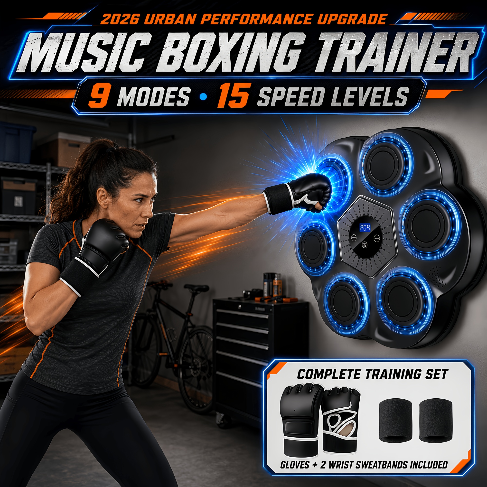 TEMU 2026 Upgraded Music Boxing Machine, Wall-mounted Wireless Boxing Trainer With 9 And 15 Speed Levels, 6 Led Punching Targets, Digital Counter,
