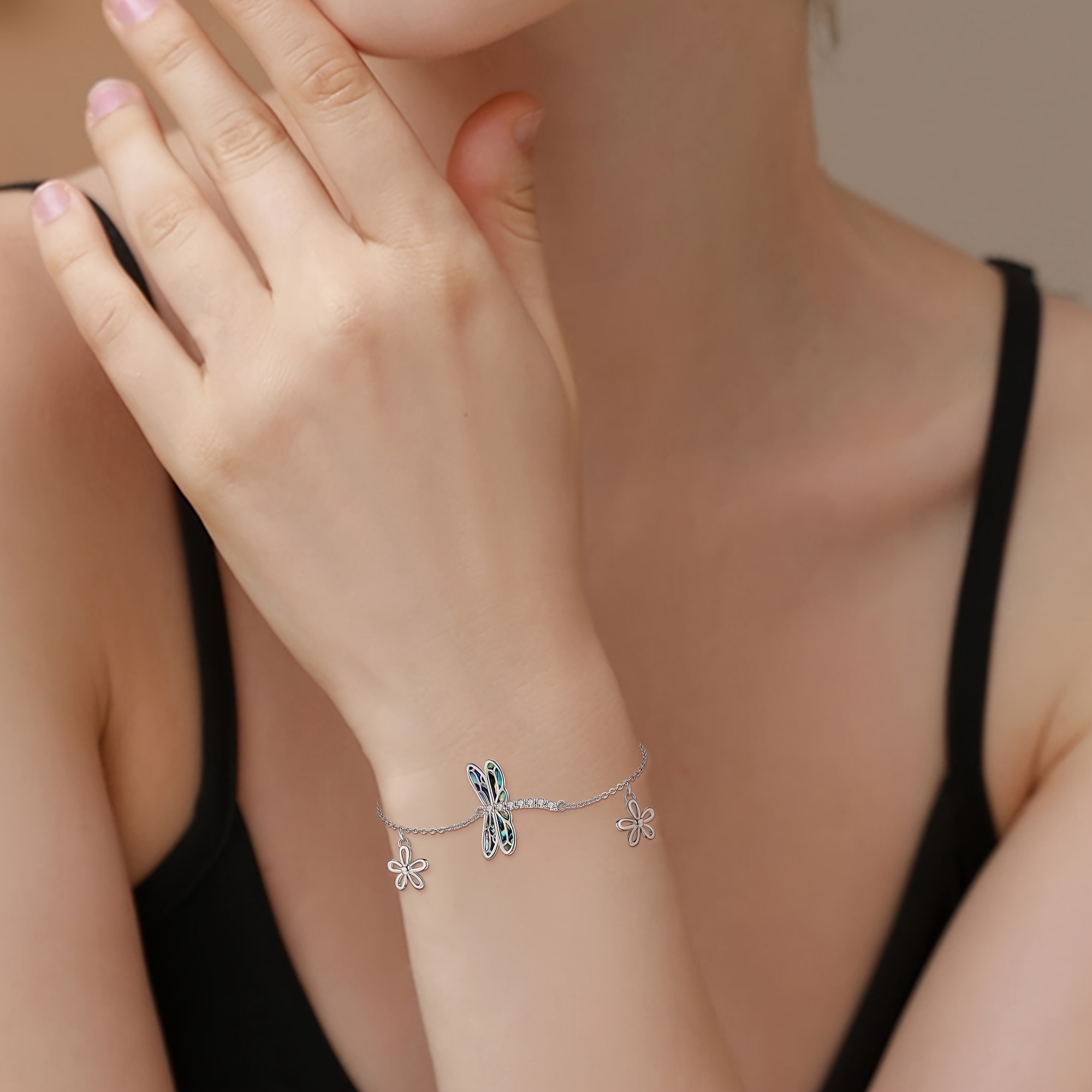 Dragonfly Bracelet 925 Sterling Silver Double Layer Chain Gift