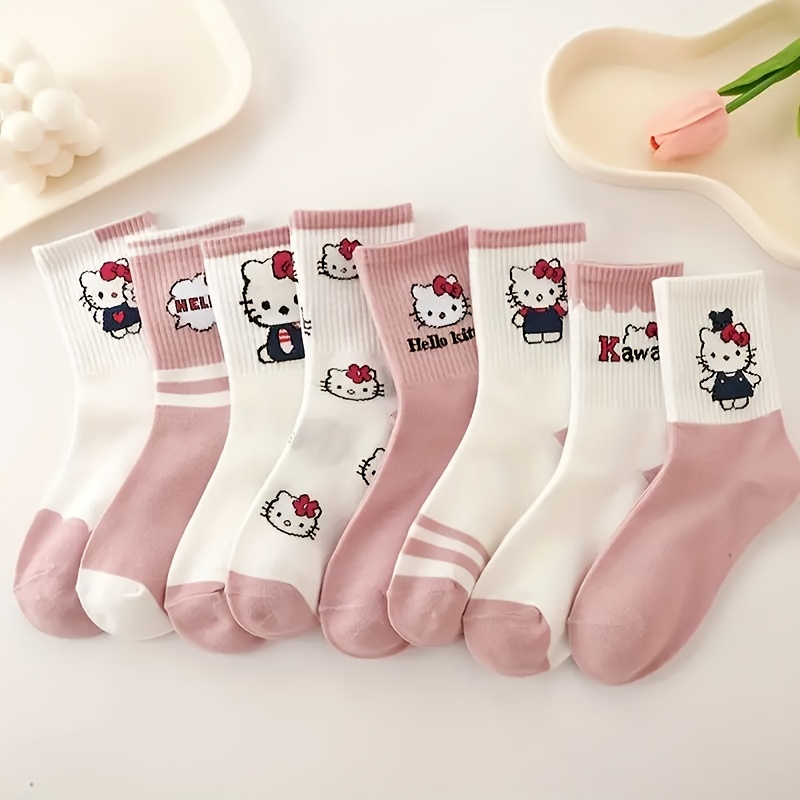 TEMU 8 de Calcetines de Anime de Gato para Mujer de Media Pantorrilla, Calcetines Deportivos Versátiles y para y Otoño.