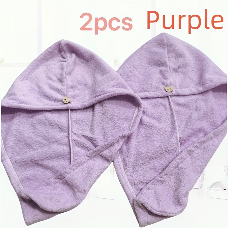 TEMU 2pcs Super Absorbent Coral Fleece Hair Towels With Button Closure - Quick-dry, Soft, Fashionable Women's Hair Cap, , Pink, Purple, Light Blue,