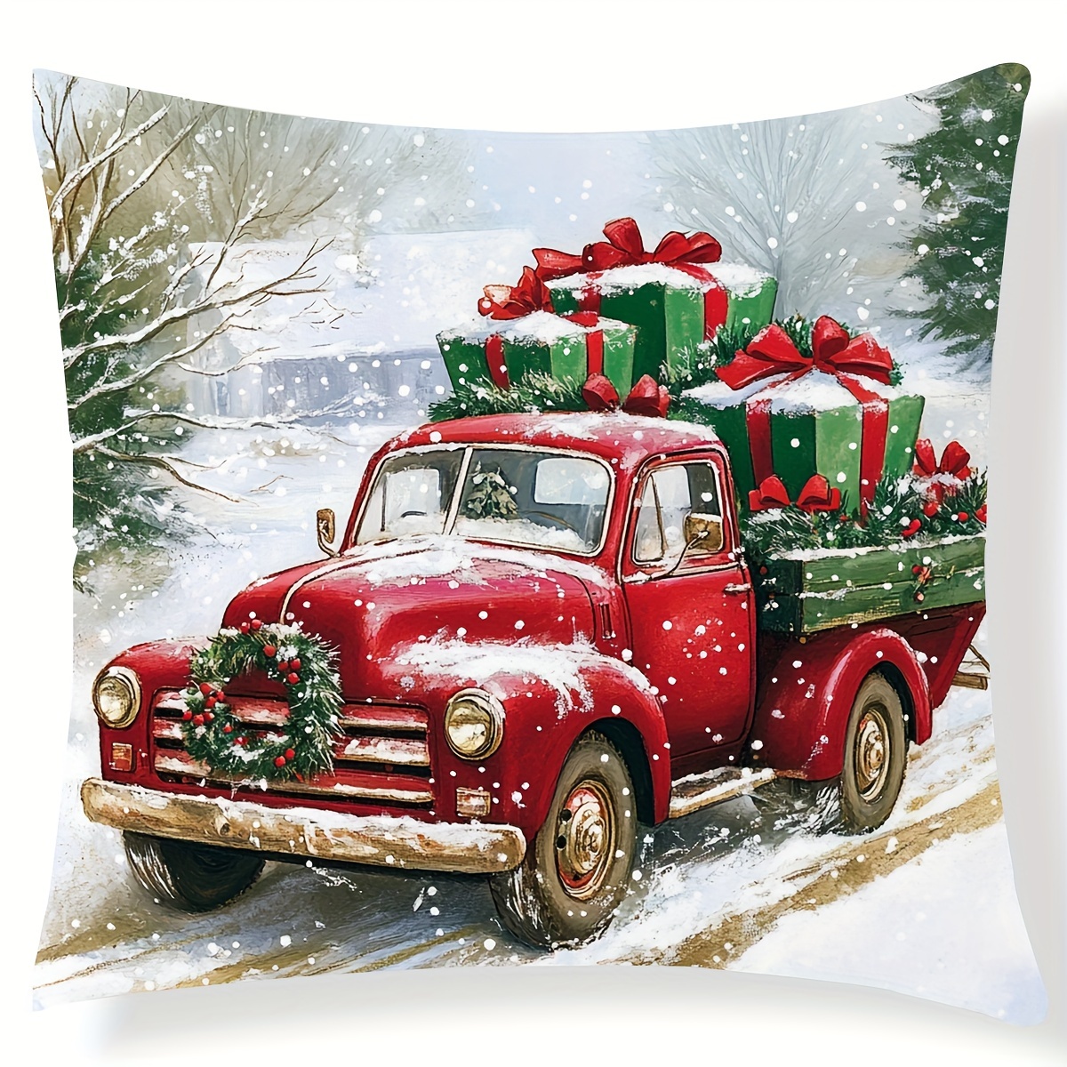 

Contemporary Christmas Pillowcase, 17.7" X 17.7", Truck , Cushion For Sofa And Bedroom, , Non-feather, No