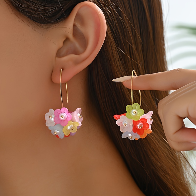 

Chic Drop Earrings Colorful Flower Design Symbol Of Beauty And Sweetness Match Daily Outfits Party Accessories Summer Vacation Jewelry