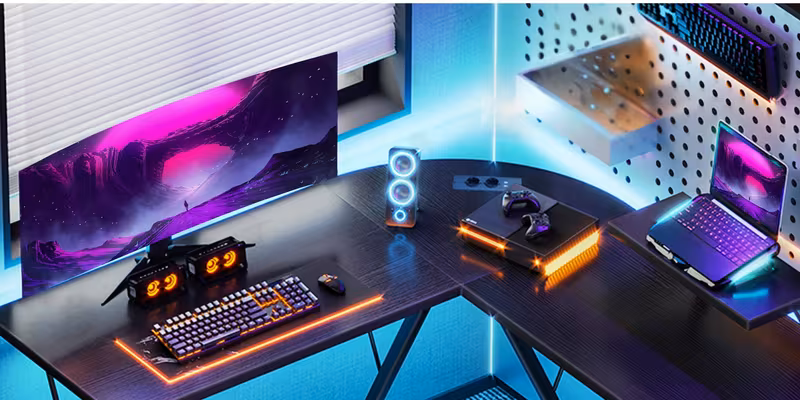 l shaped computer desk surface heavy duty wood construction waterproof scratch resistant surface office gaming desk with space easy assembly 27 height white saving design for dual monitor setup sturdy a ideal for remote work pc setup no power required ideal for small spaces durable wooden desk with painted freestanding floor mounted design minimalist style for modern Product details 4