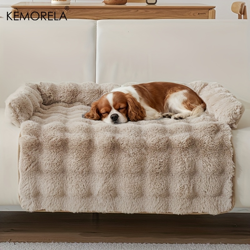 TEMU Kemorela [luxury Plush Pet Mattress] Winter Comfortable Dog Sofa, Bubble Imitation Rabbit Fur Pet Bed, Thickened Warm Sofa Protector,