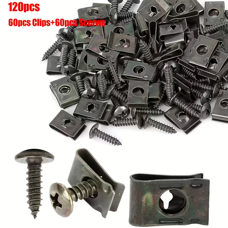 Image of 70/120pcs U-type Clamps For Cars | Iron Material, Self-tapping Screw Clamps For Metal Fender And Bumper Protection, Applicable