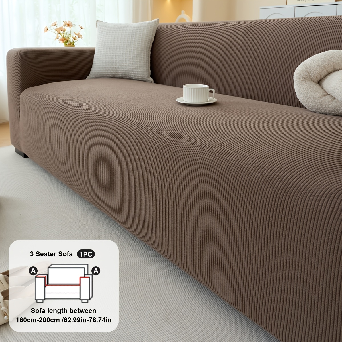 TEMU 1pc Minimalist Striped Sofa Cover, Pet-friendly, Scratch-resistant, Home Decor, Furniture Protector, Use, Machine Washable, Suitable For Living