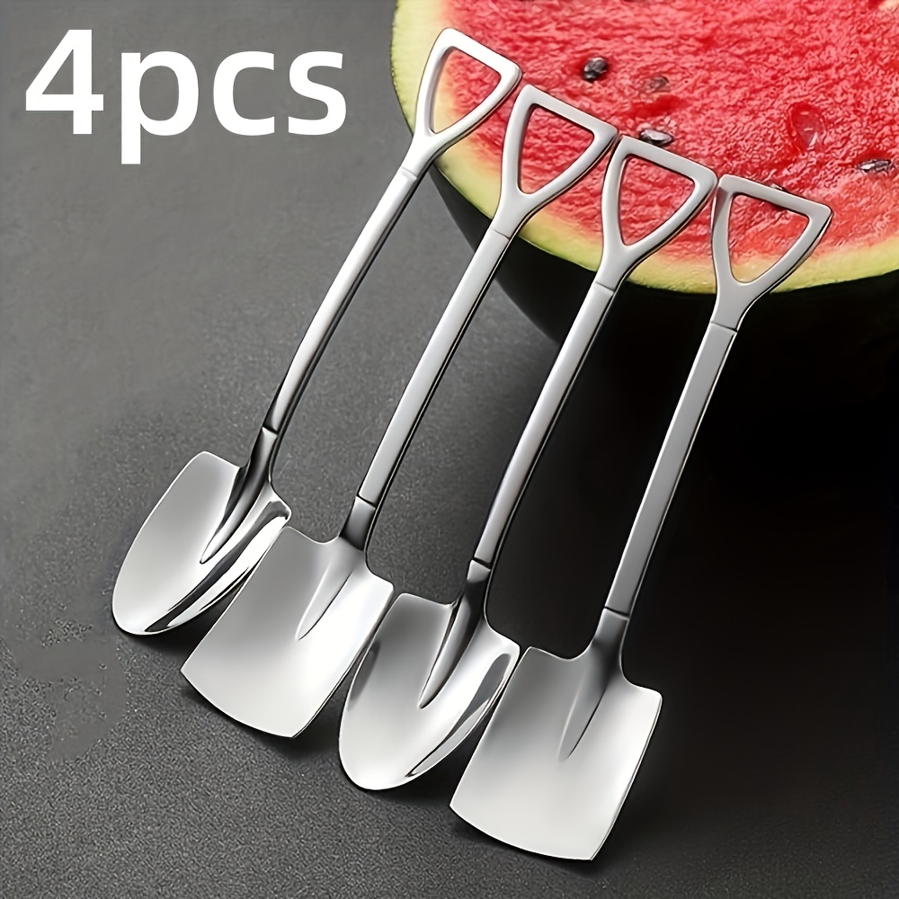 

4pcs Stainless Steel Melon , Food-grade, , Portable, For Watermelon, Dessert, Ice Cream Spoons