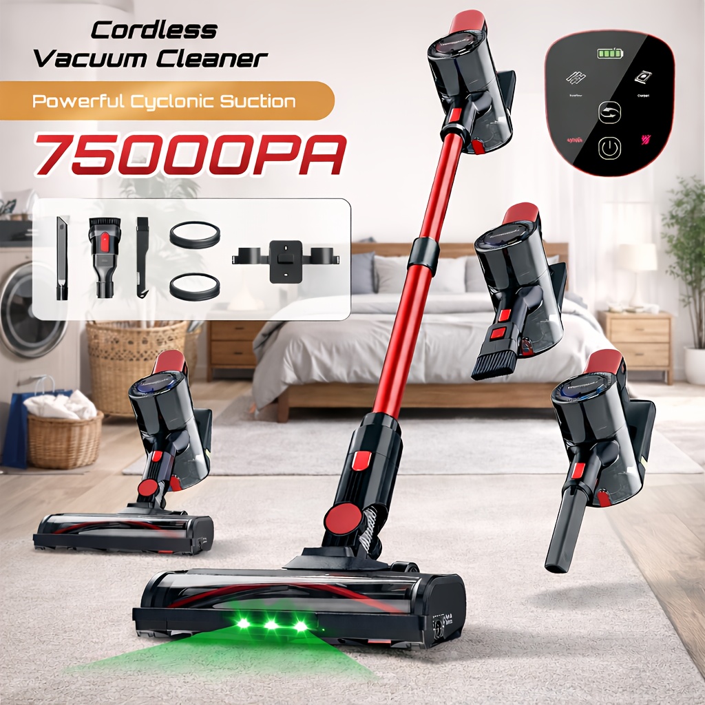 TEMU Vacuum Cleaner, 3-in-1 Stick Vacuum For Home, Powerful Suction, 55-minute Long-lasting , -free And Self-standing, Ideal For Pet Hair/hard Floors/carpets