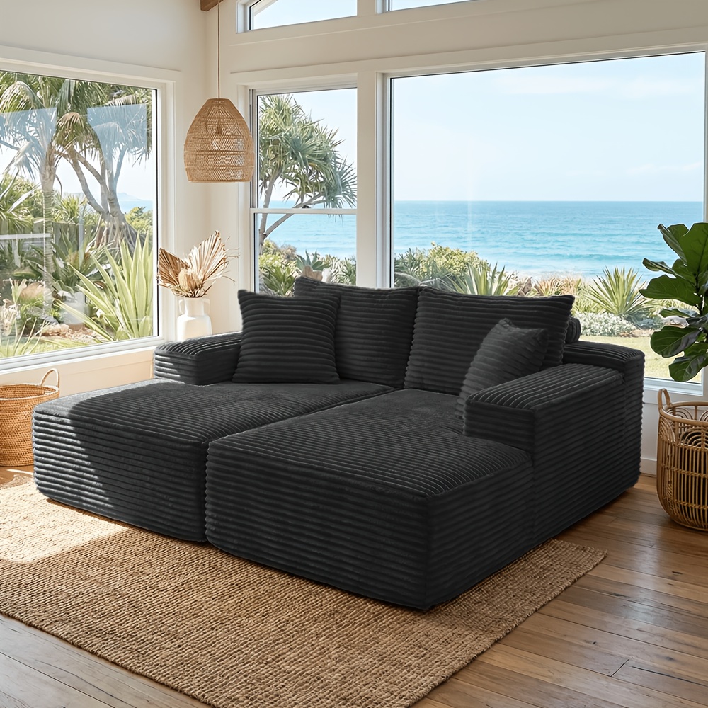 Image of Nordic Frameless Sectional Sofa Bed With Memory Foam, Armless With Great Wrapping, Double Recliner, No Assembly, Soft Rabbit Hair Corduroy, Skin-friendly And Comfortable, For Living Room And Bedroom