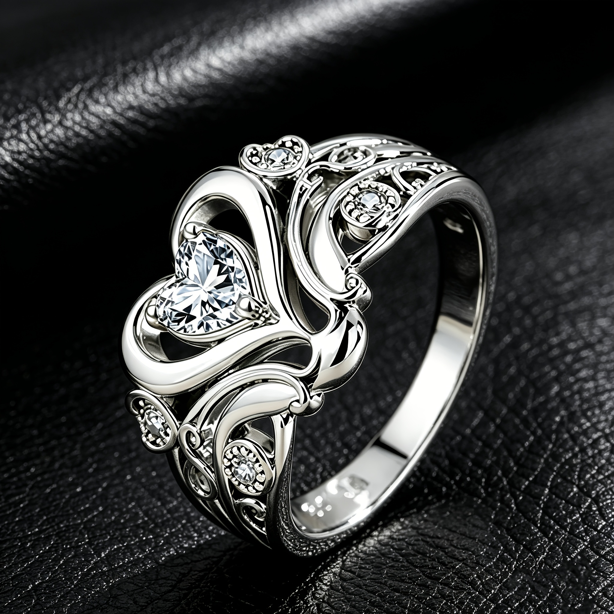 Women's Unique Hollowed-Out Heart Design Ring, Synthetic Zirconia