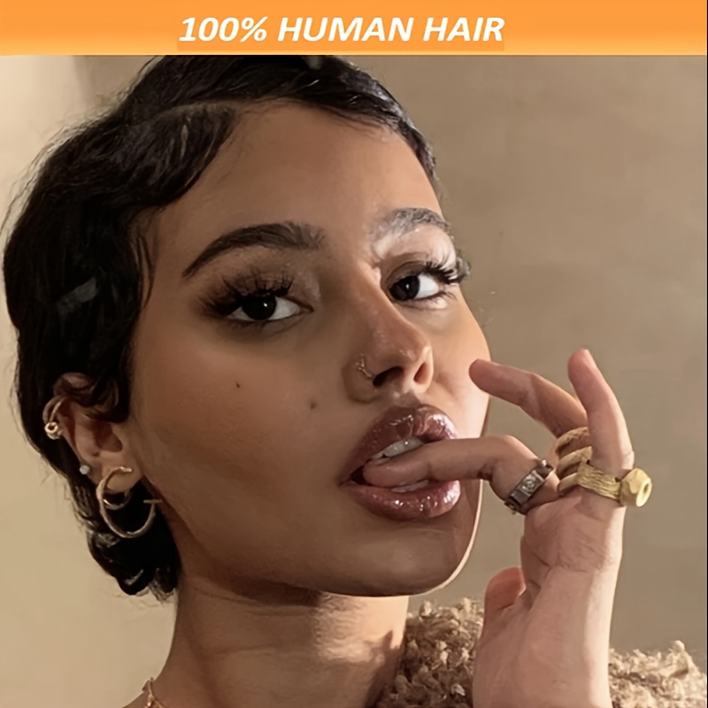 

Chic 4-inch Finger Wave Human Hair Wig For Women - Short Bob Pixie Cut, 150% Density, Remy Hair With Natural Hairline, Machine Made, No Lace