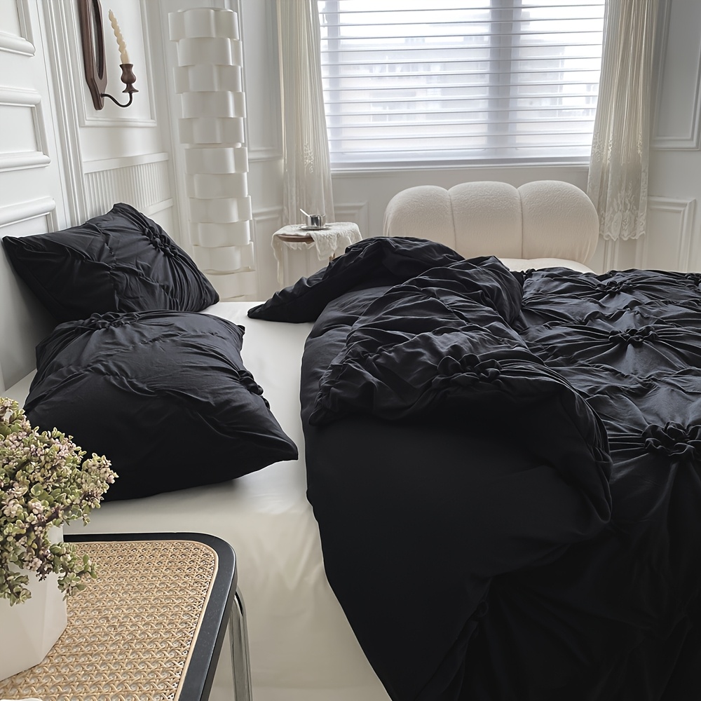 Floral Duvet Cover 2/3pcs Set (1 Duvet Cover And 1/2 Pillowcases), Pleated Floral Design, Easy Fashion, All-Season Bedroom Bedding, with Zipper And Corner Straps, Suitable for Women And Men