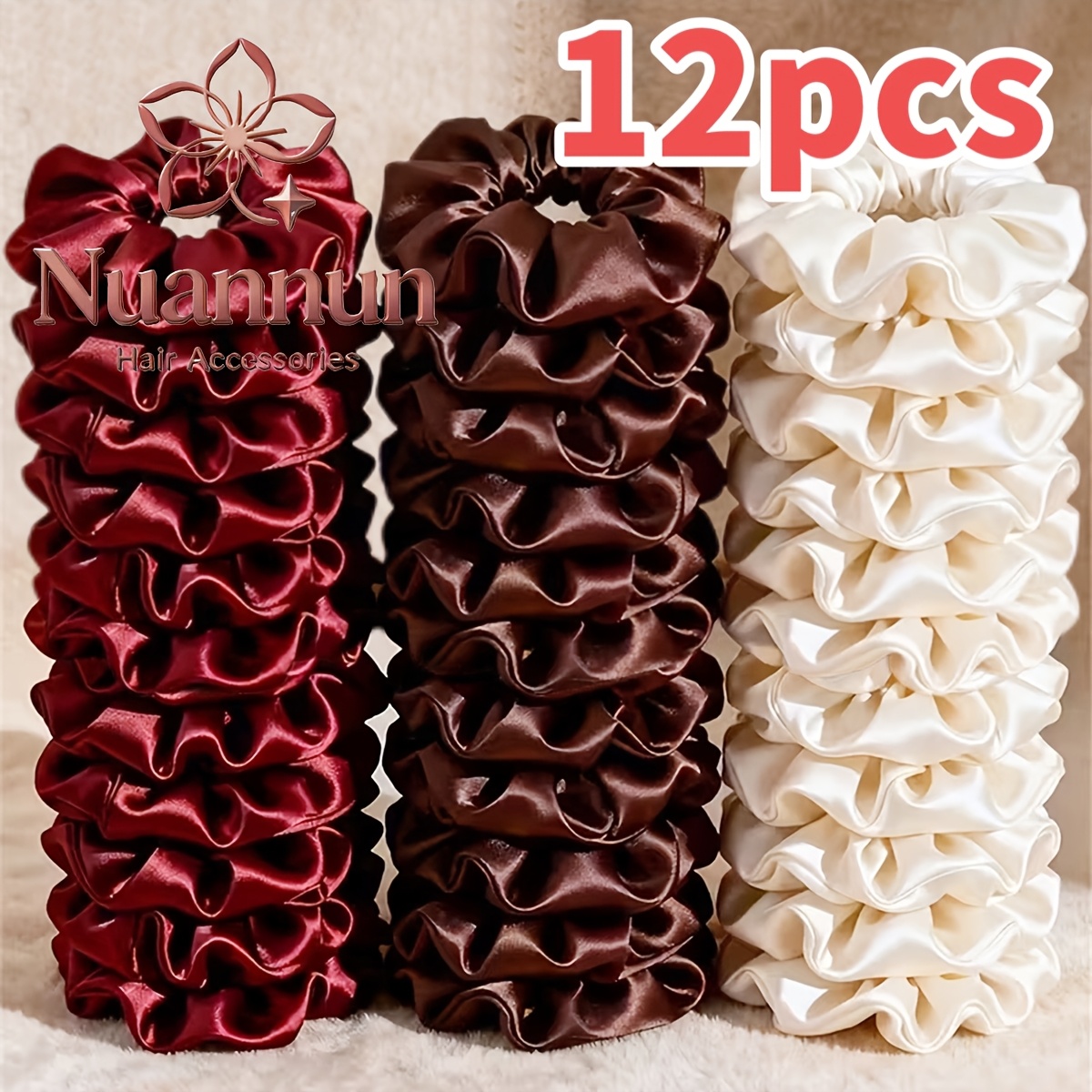 12pcs Classic 3- Scrunchie Set, High-end Hair Additions, Suitable For Home, Office, Dating, And