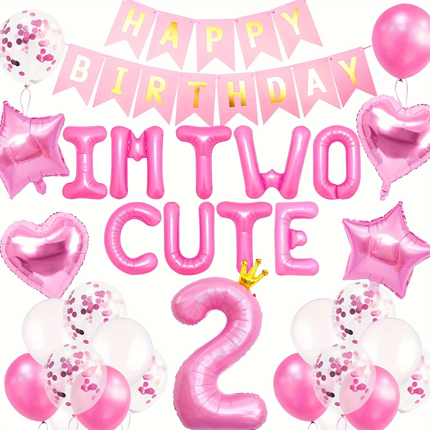 

37pcs Im 2 Cute Birthday Decoration Girl Im 2 Cute Balloon Pink Number 2 Balloons Girl 2nd Birthday Decoration Birthday Banner