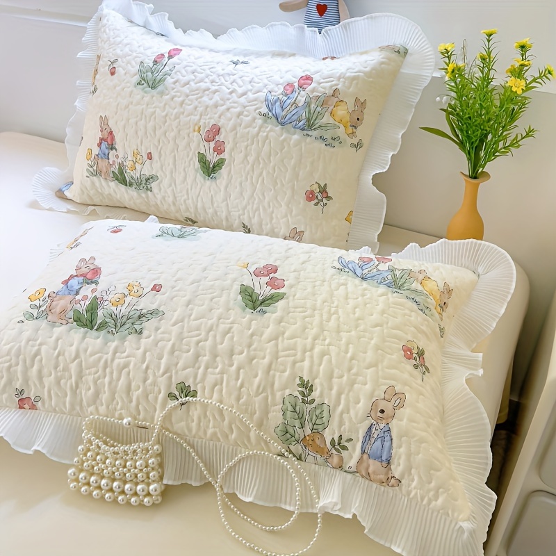 

2pcs Cute Rabbit Floral Printed Chiffon Pillowcase (no Pillow Core), Soft And Comfortable Pillowcase, Suitable For Bedroom Sofa Home Decoration