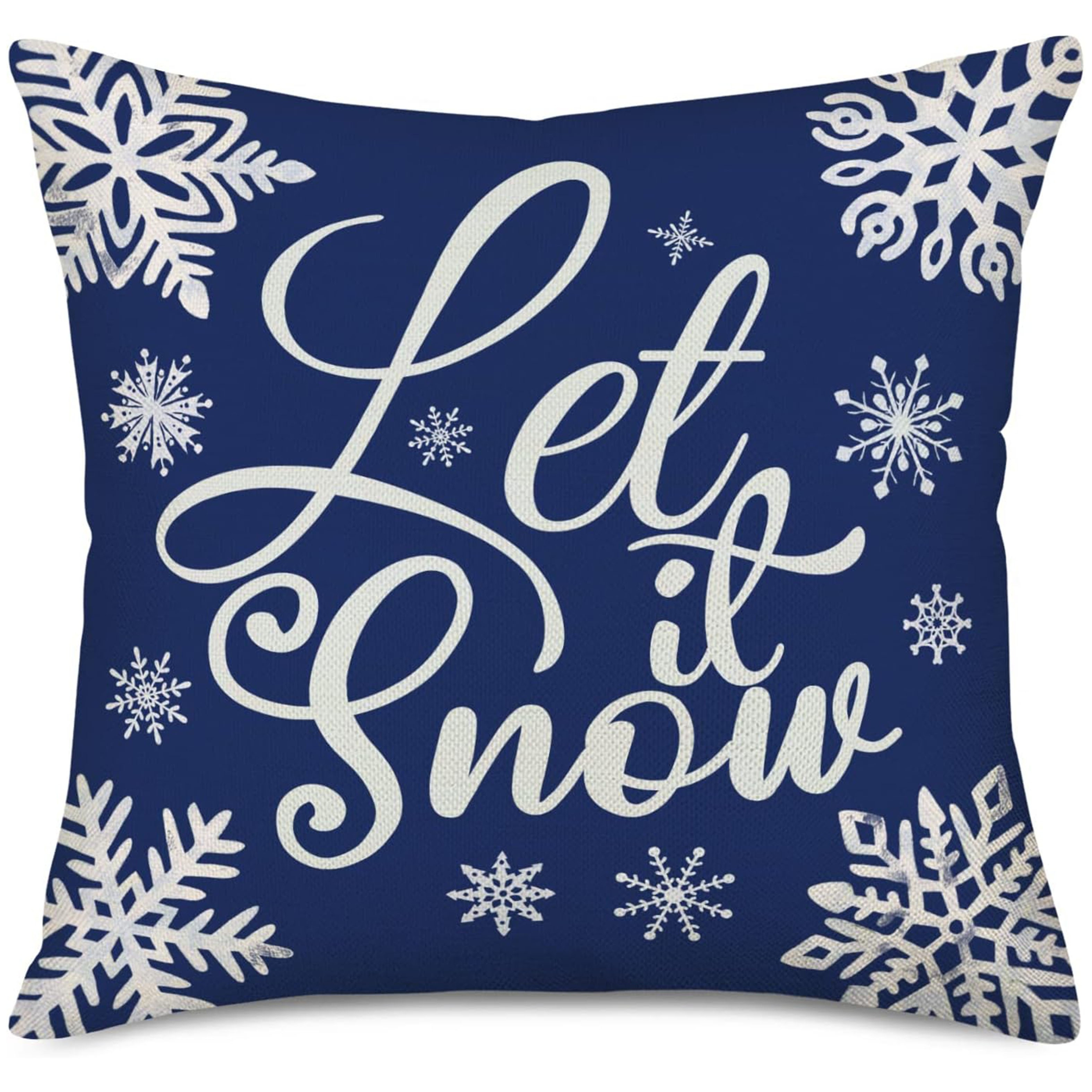 

1pc, Linen Blue Pillowcase, Christmas Square Winter For Sofa Bedroom Bed, Single Sided Printing, No Pillow