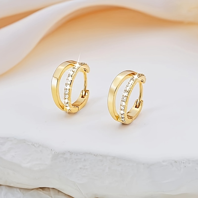 TEMU Boucles d'oreilles élégantes et scintillantes pour femmes - Boucles d'oreilles huggie légères en or -allergique à double boucle, tendance mode