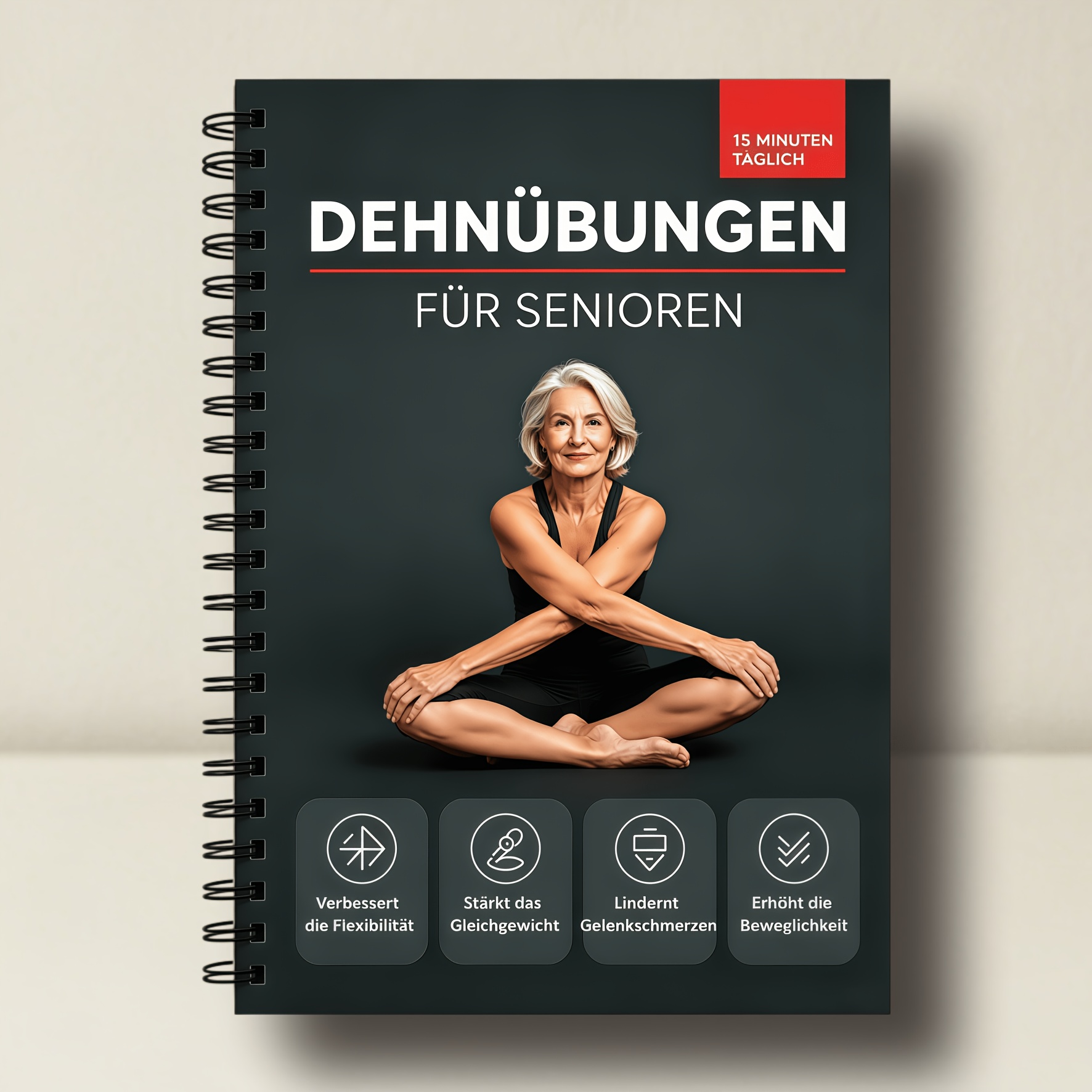 TEMU German - 15-minute Daily Stretching For Seniors A5 Spiral Notebook, Gentle Yoga Training Notebook For Seniors, Improves Flexibility And Balance,