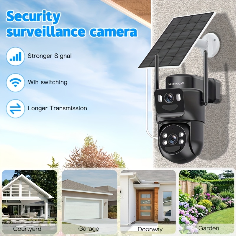 High Quality Solar-Powered 2G/3G/4G LTE Security Camera, Ultra-Wide Panoramic View, Includes 4G SIM Card, Color Night Vision, PIR Motion Detection with Siren Alerts, 4G Connectivity, Adjustable Height, Rechargeable Battery - Ideal for Rural