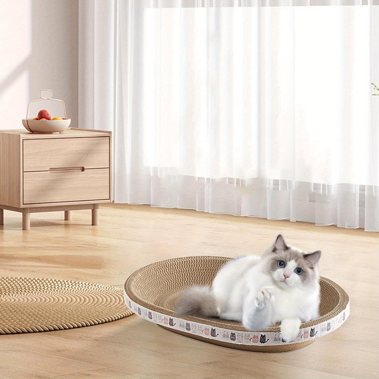 TEMU Heavy Duty Corrugated Cardboard Cat Scratcher Lounge - 2-in-1 Scratch Pad Bed & Hideaway Cave With Pet , Durable Refillable Elliptical Design For Indoor Cats Kittens("x10.21")