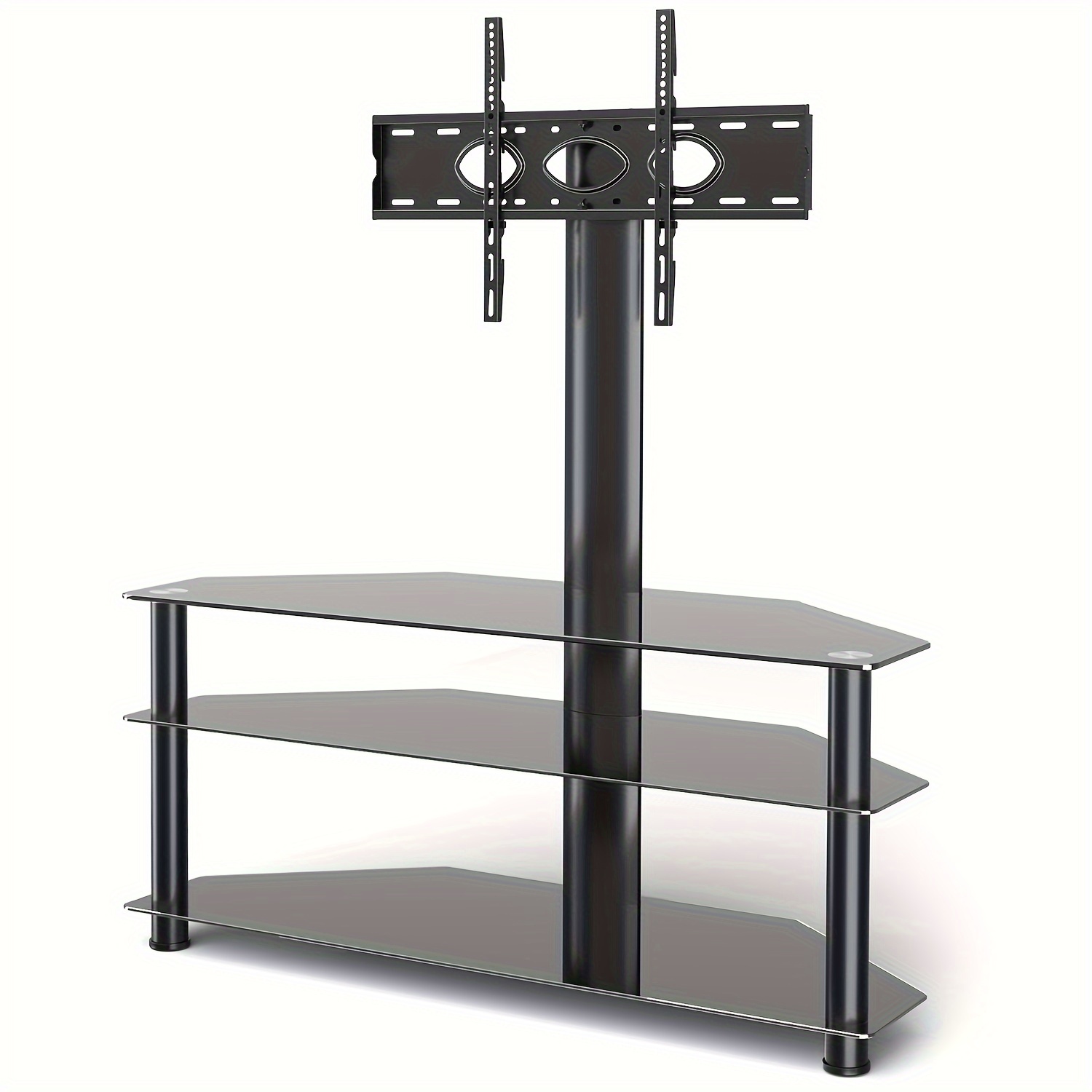 

5rcom Corner Tv Stand, Tv Stand With Mount With 3 Tier Tempered Glass Shelves