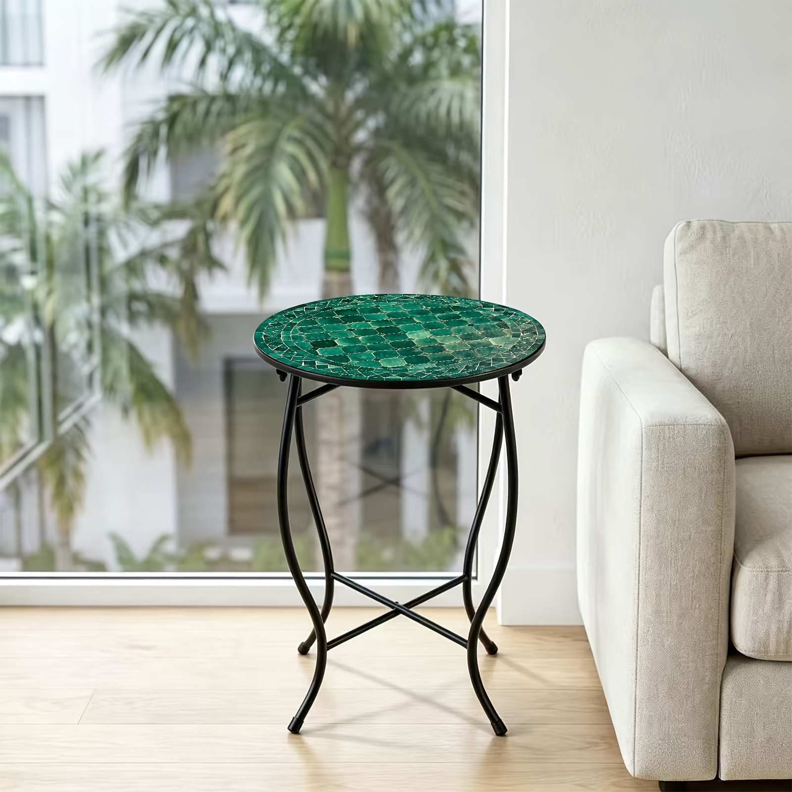 Moroccan Style Green Mosaic Pattern Round Side Table