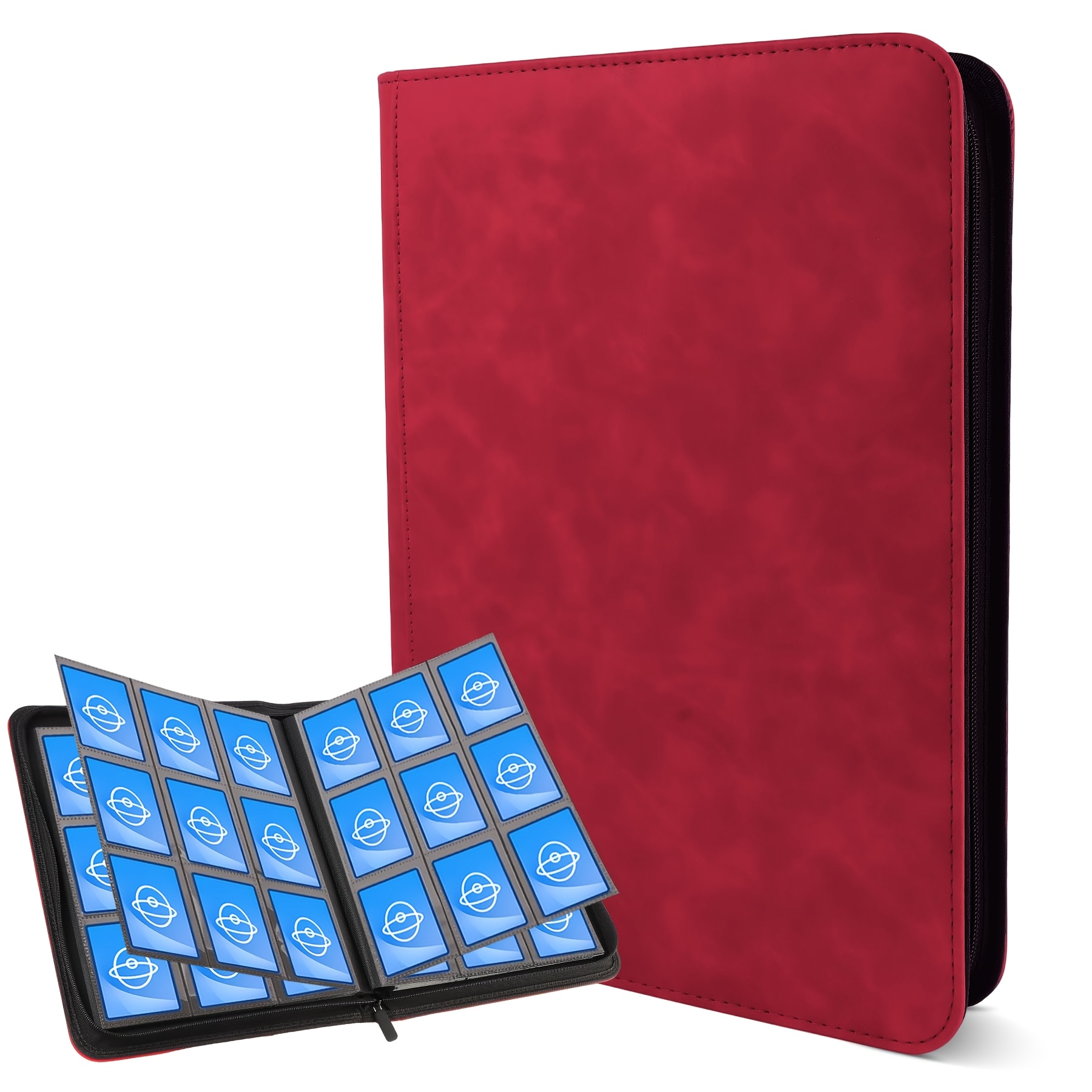 Image of A Collectible Card Album With 30 Pages, To 540 Cards. It Features A Zipper And Of Pu Material, Making It Portable And Suitable For Playing Cards, Sports Cards, And More.