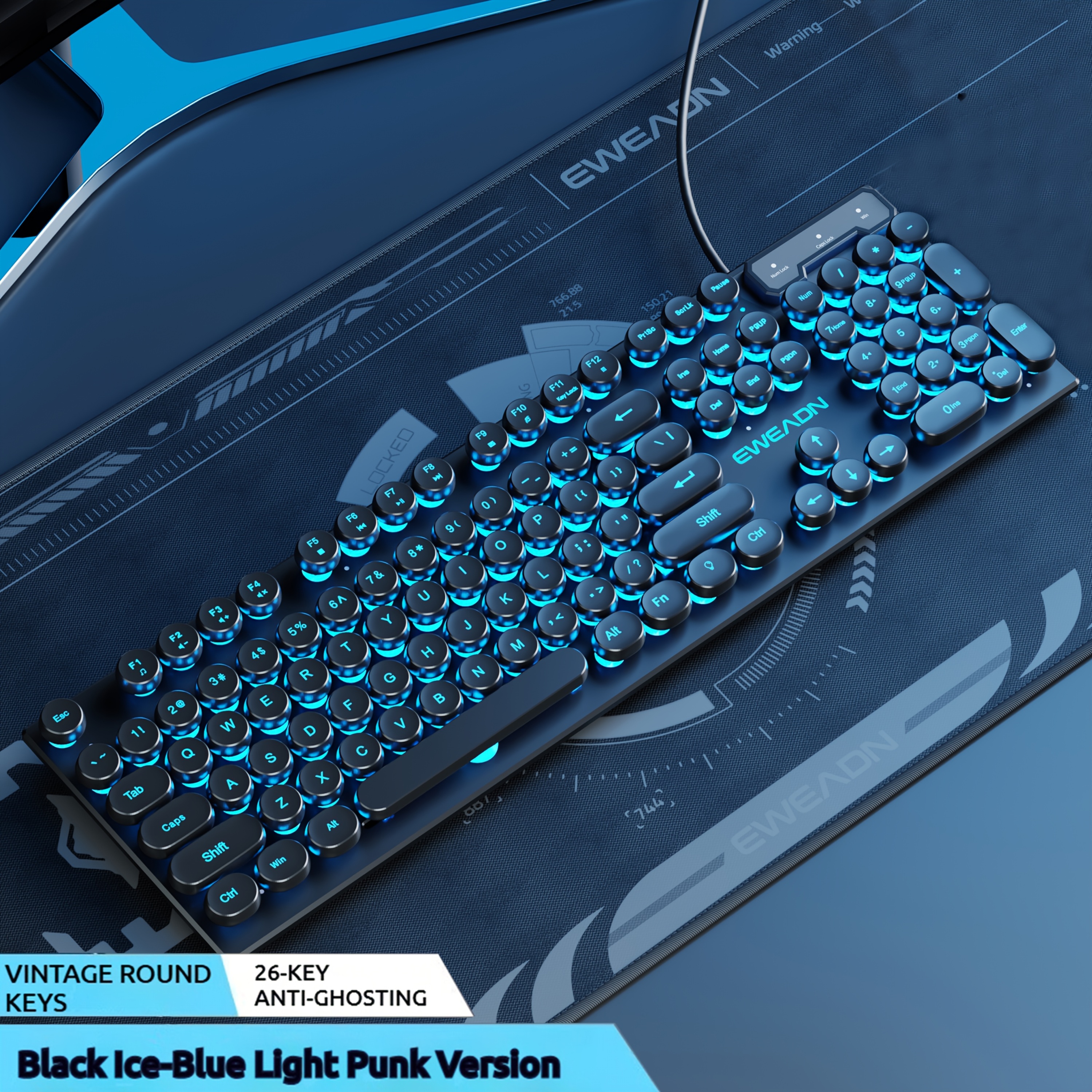Clavier Mécanique Rétro Gaming 104 Touches - Interrupteurs Noirs (clicky) - Design Punk - Neuf