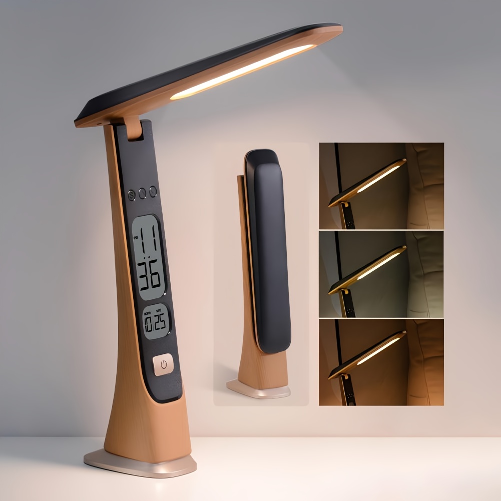 lámpara de escritorio plegable y portátil   con pantalla de   y hora, lámpara inalámbrica recargable con batería, lámpara led   visual, 3 temperaturas de color,   de    , ideal para  , hogar y universidad