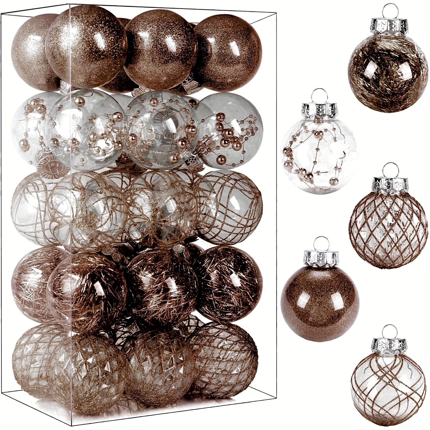TEMU 30pcs, 2./ 6cm Coffee-colored Transparent Ball Painted Christmas Ball Ornaments, Christmas Ball Ornaments, Suitable For Halloween And Christmas