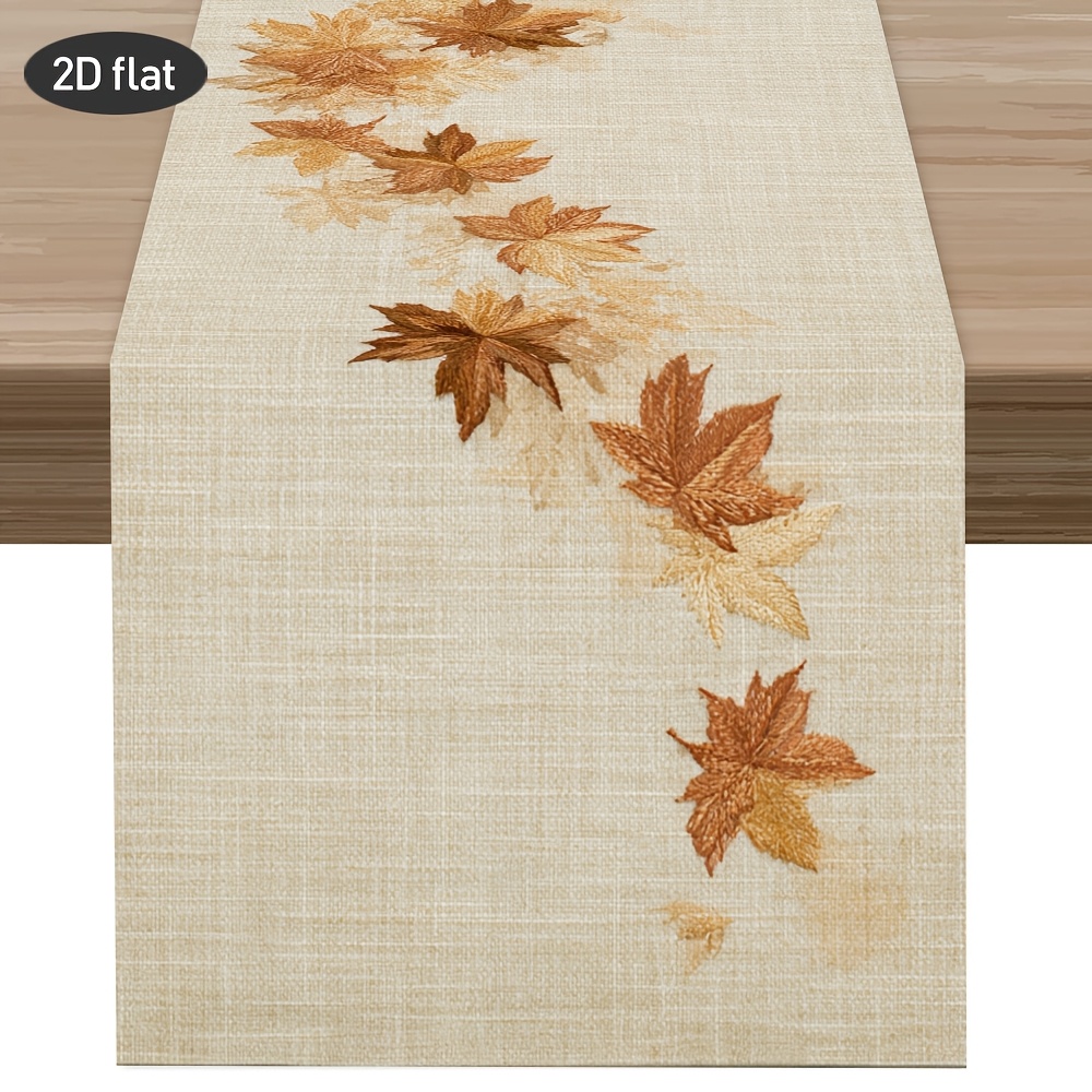 TEMU 1pc, Small Maple Leaf Falling Print Table Runner, Easy Autumn Charm , Latest Autumn Table Runner, Printed Polyester Tablecloth Table Runner,